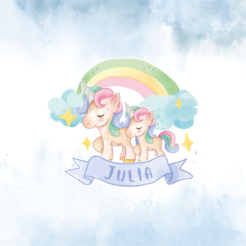 Personaliseerbare poster schattig eenhoorn duo - TenStickers