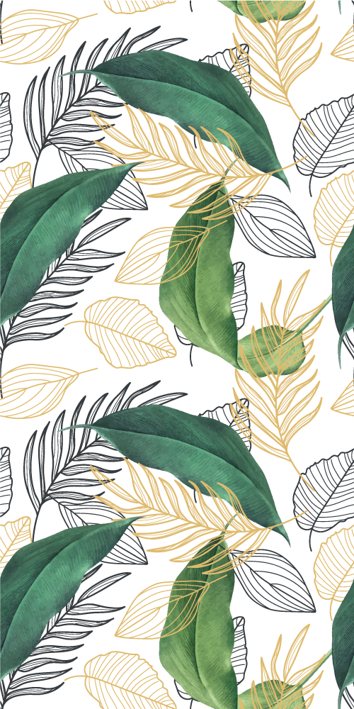 Planten poster groene en gouden bladeren met kunsttekeningen - TenStickers