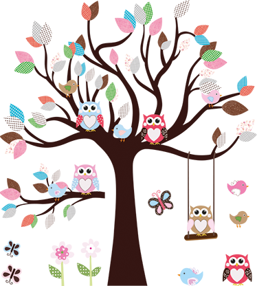 Bomen poster uilen in de boom voor kinderkamer - TenStickers