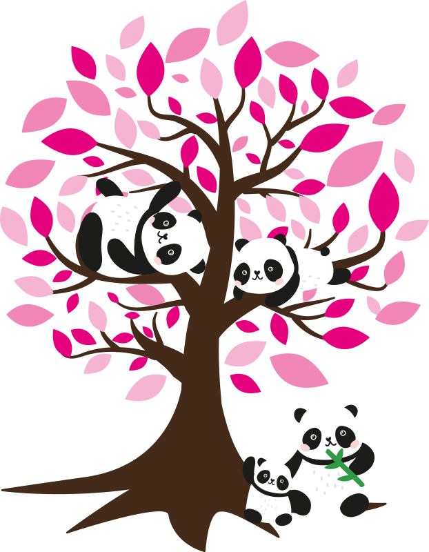 Bomen poster met panda kinderen wandsticker - TenStickers