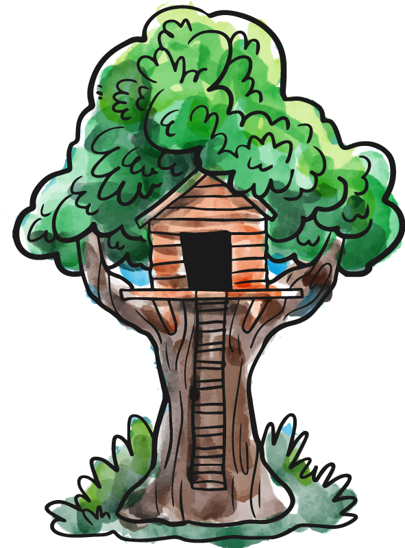 Bomen poster aquarel boomhut - TenStickers