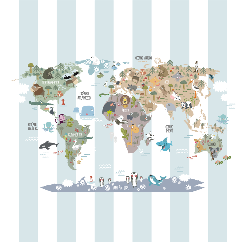 Wereldkaart poster fauna wereldkaart - TenStickers