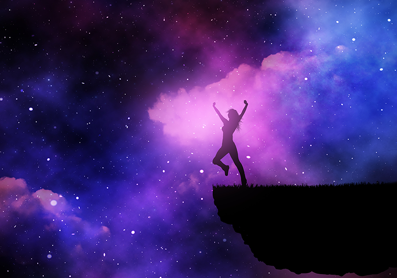 Poster landschap mooie vrouw in de galaxy - TenStickers