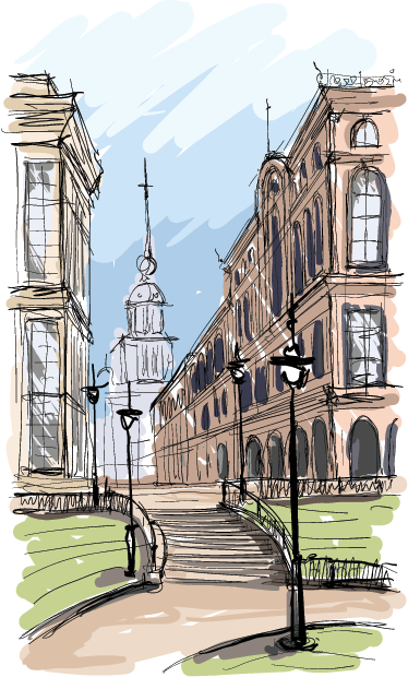 Poster landschap decoratieve aquarel stadspark - TenStickers