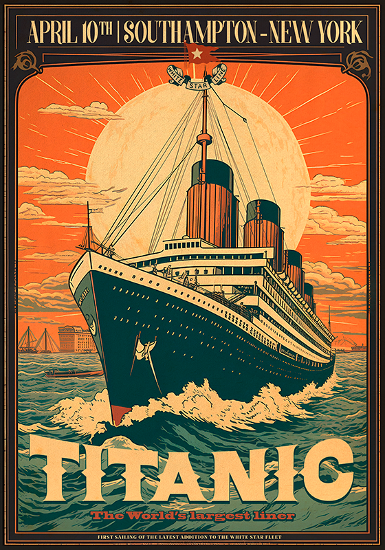 Poster vintage van de eerste reis van de titanic - TenStickers