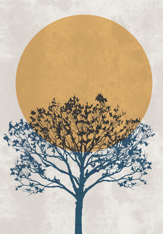 Bomen poster boom met zonsopgang - TenStickers
