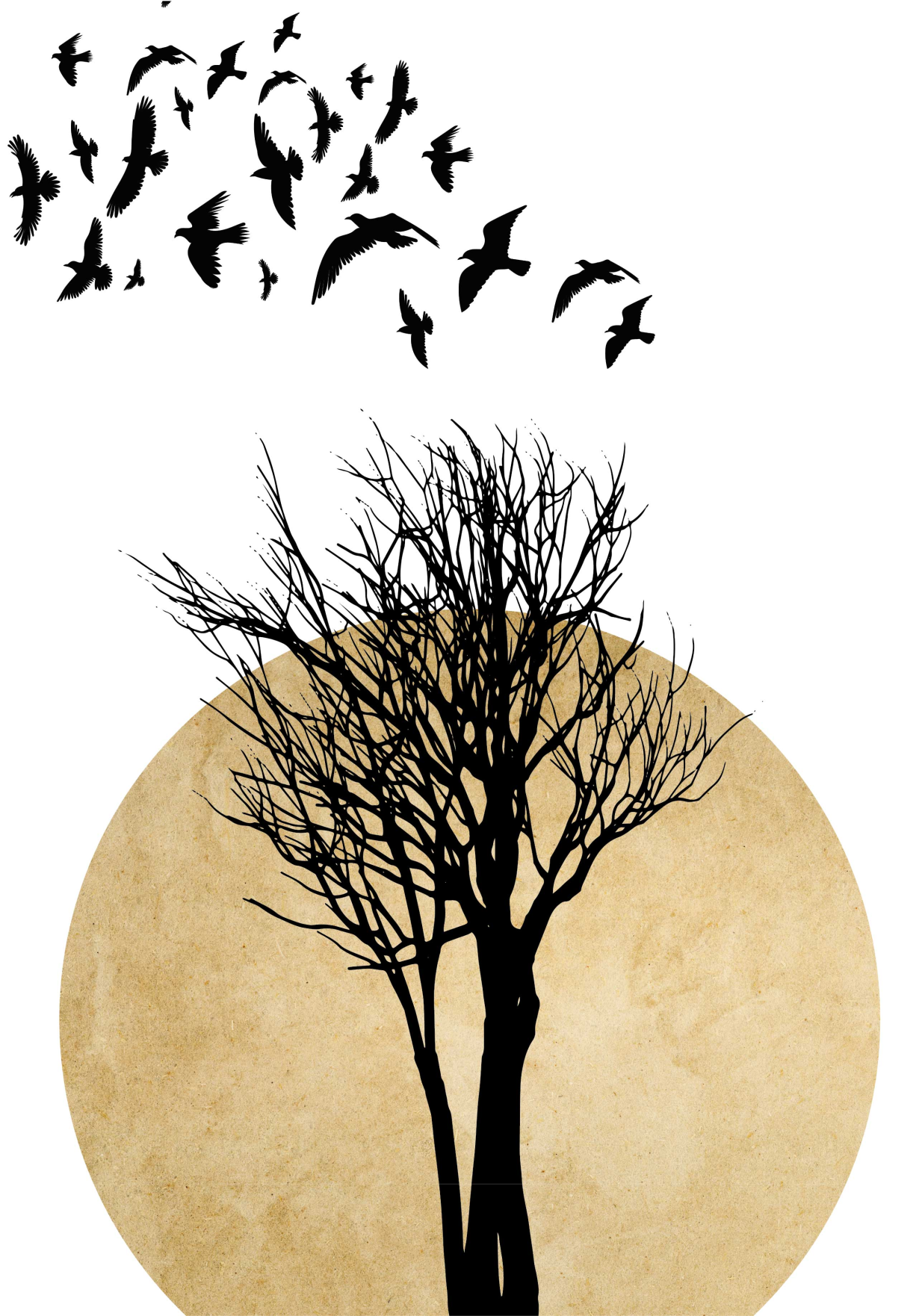 Bomen poster boomsilhouet met vogels - TenStickers