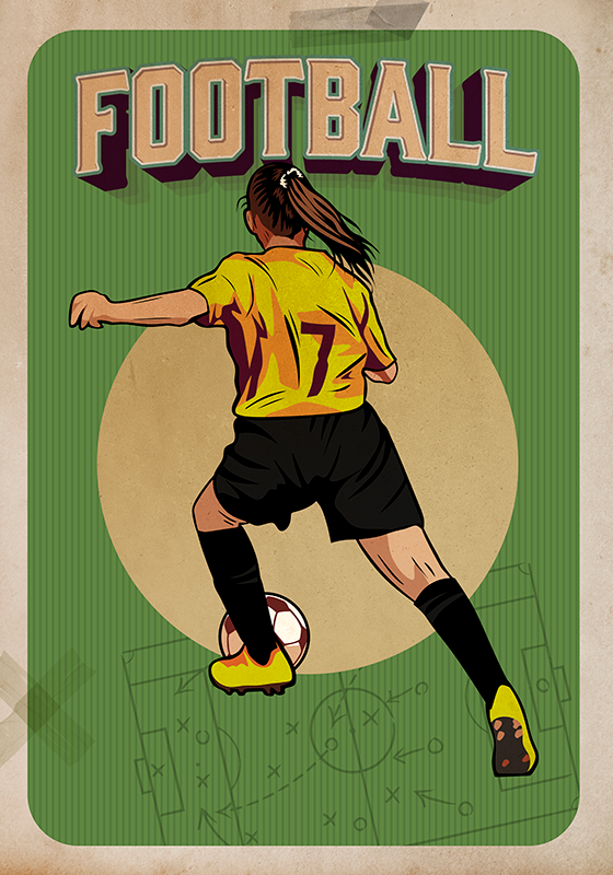 Poster voetbal vrouwen retro - TenStickers