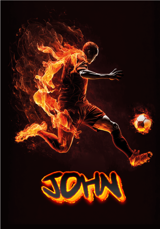 Poster voetbal speler in vlammen - TenStickers