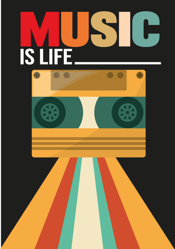 Muziek is life poster met radio - TenStickers