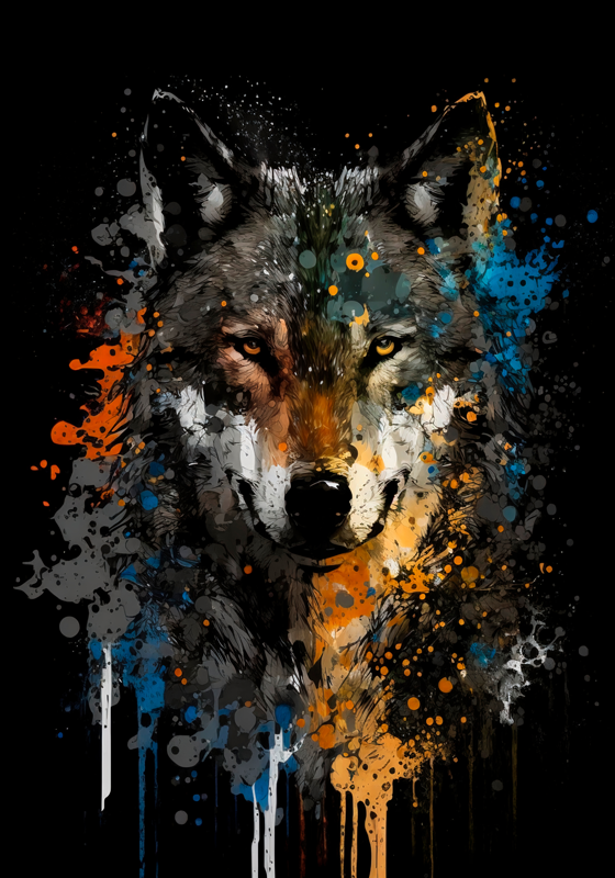 Kleurrijke Wolf Schildering Poster - TenStickers