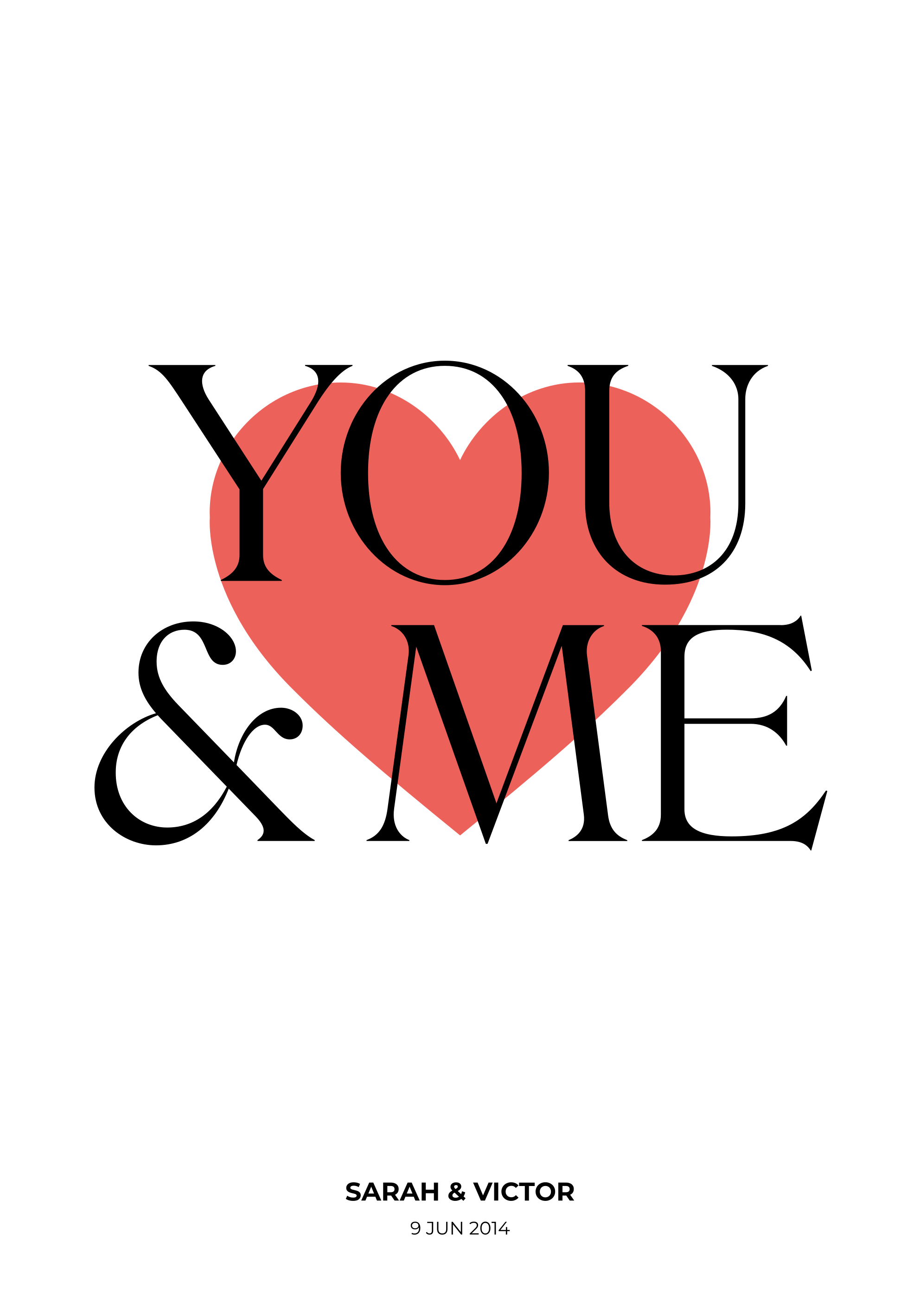 Jij en ik liefde poster naam en datum - TenStickers