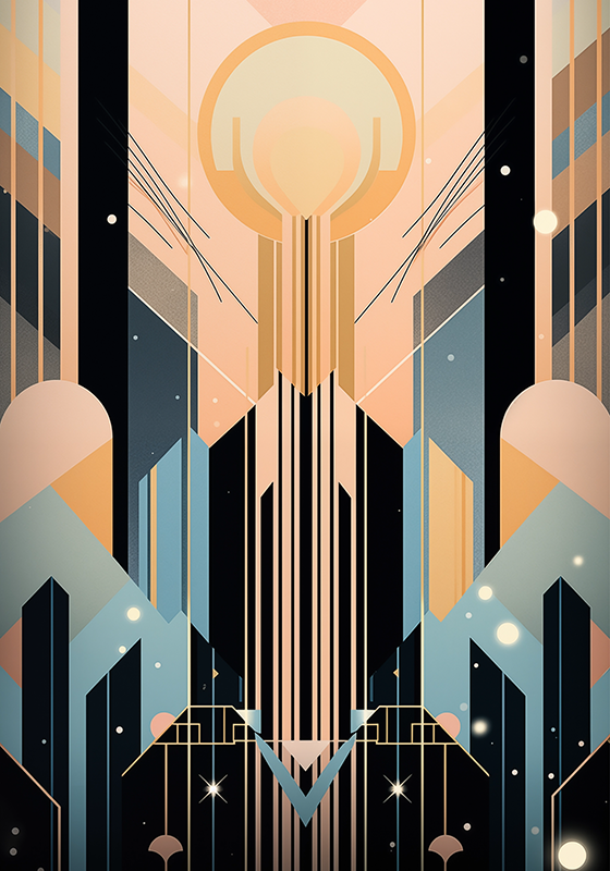 Roze en blauwe vormen Art Déco-poster - TenStickers