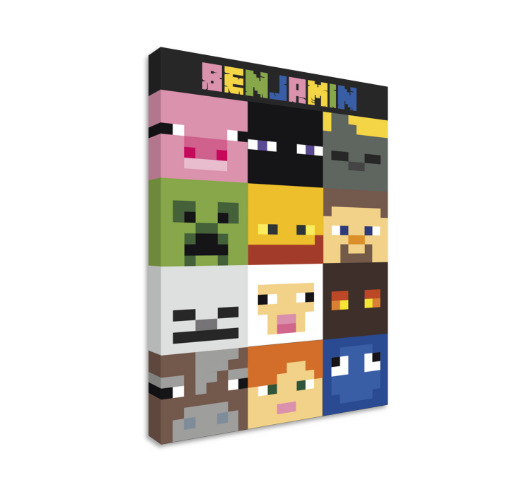 Gaming gepixelde gezichten gepersonaliseerd canvas schilderij - TenStickers