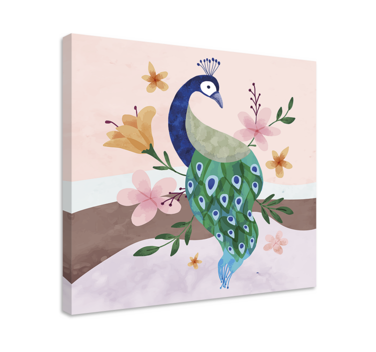 Pauw bloesem Canvas schilderij vogels - TenStickers