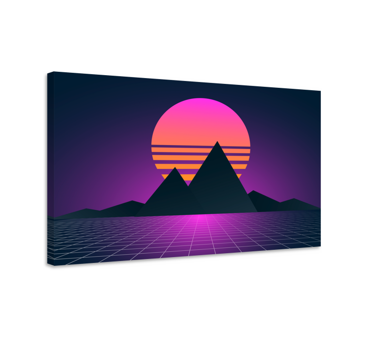 Synthwave berglandschap Vintage canvas schilderij - TenStickers