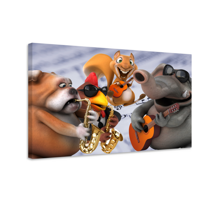 Band met dierenmuzikanten Canvas schilderij mens - TenStickers