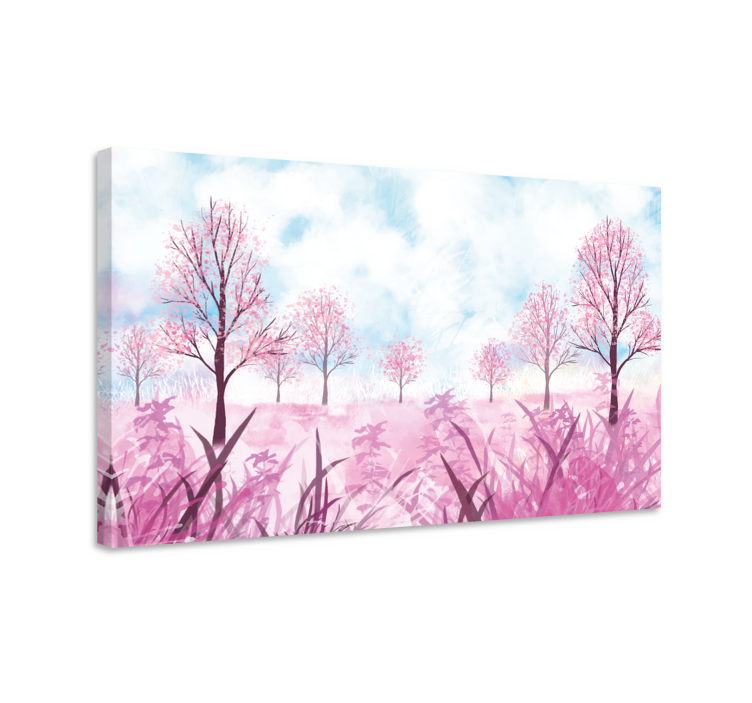 Canvas schilderij bloemen en planten roze bloesems landschap - TenStickers