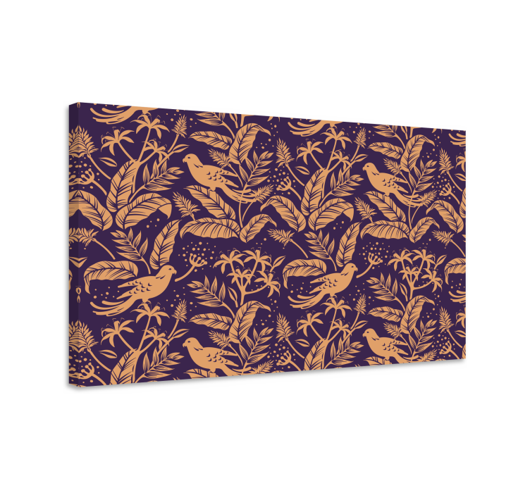 Canvas schilderij bloemen en planten elegant vogelpatroon - TenStickers