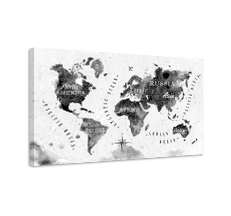 Wereldkaart canvas schilderij monochrome wereldkaart - TenStickers