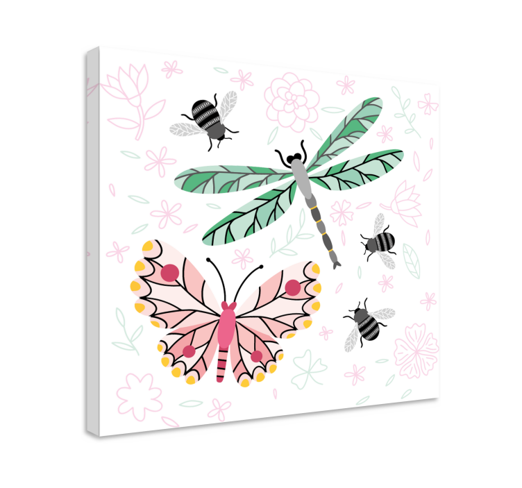 Canvas schilderij vlinder insecten en bloemen - TenStickers