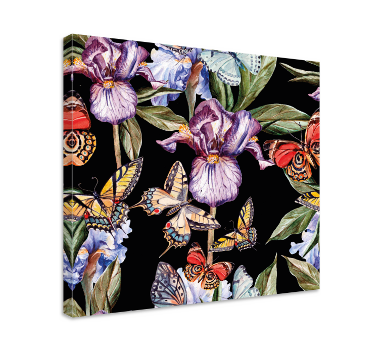 Canvas schilderij bloemen en planten vlinders en iris - TenStickers