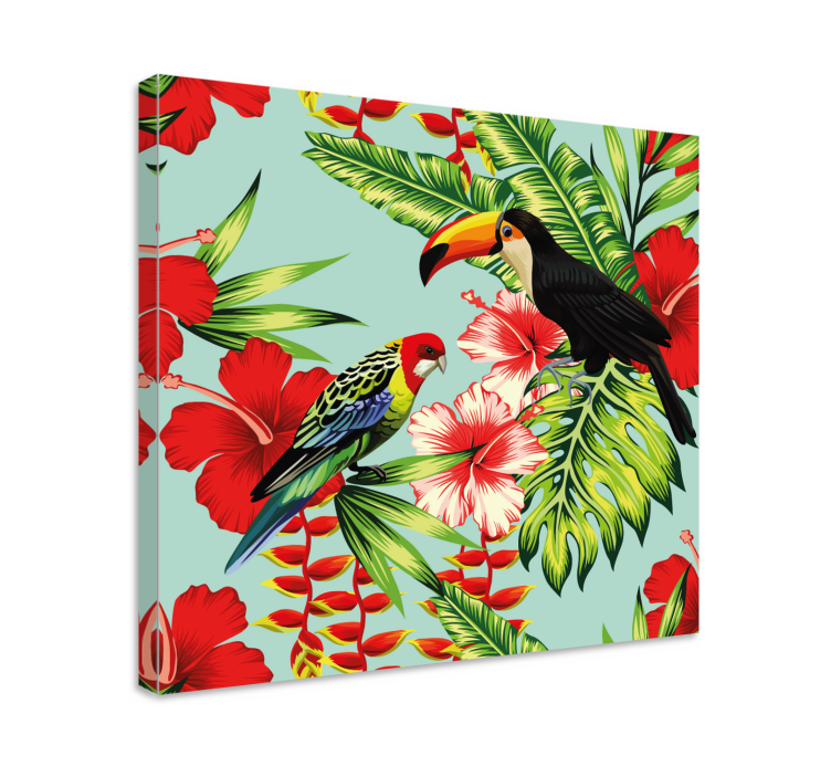Canvas schilderij dieren tropische vogels bloesems - TenStickers
