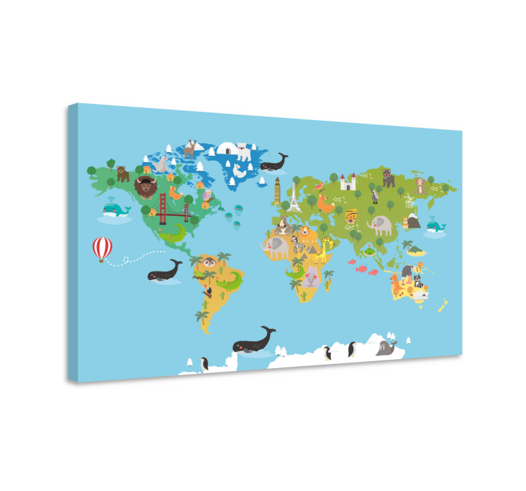 Wereldkaart canvas schilderij dierlijke atlas - TenStickers