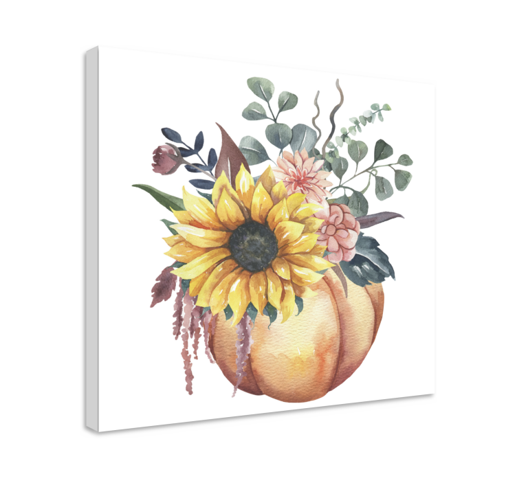Canvas stilleven en fruit Dode zonnebloem en pompoen - TenStickers