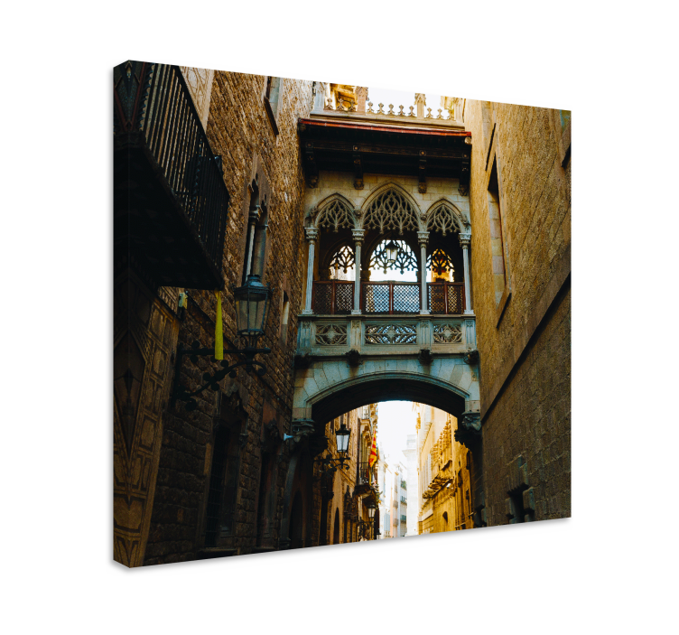 Canvas schilderij landen en steden gothic archway uitzicht - TenStickers