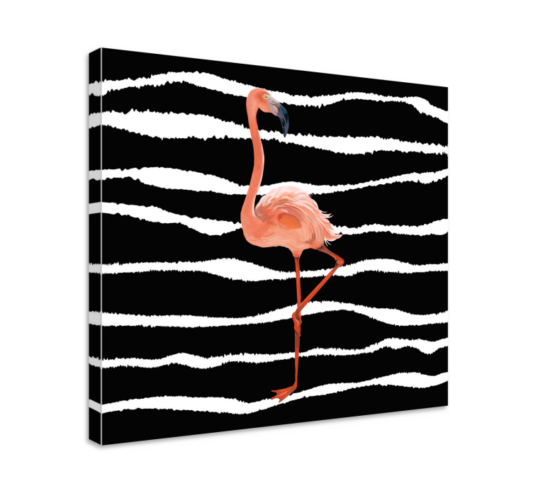 Canvas schilderij vogels flamingo op strepen - TenStickers