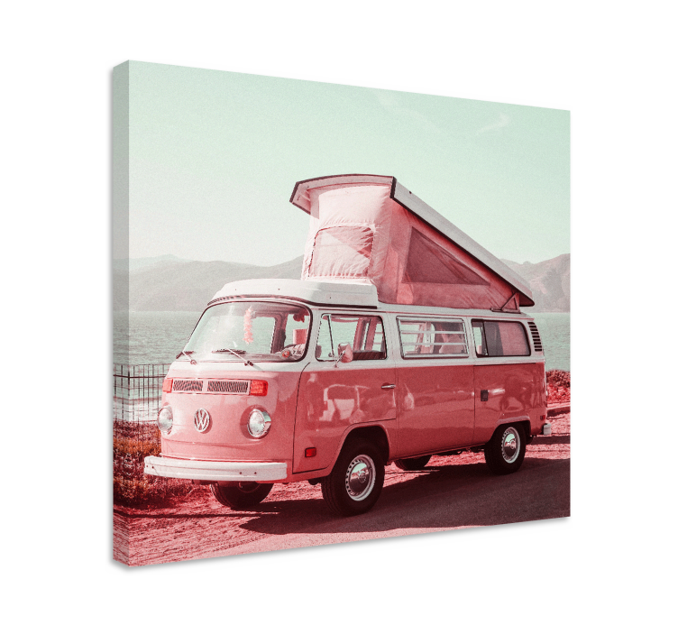 Canvas schilderij landen en steden vintage camper van - TenStickers