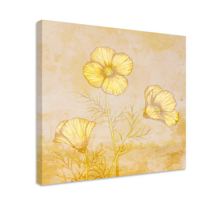 Canvas schilderij bloemen en planten gouden bloem compositie - TenStickers
