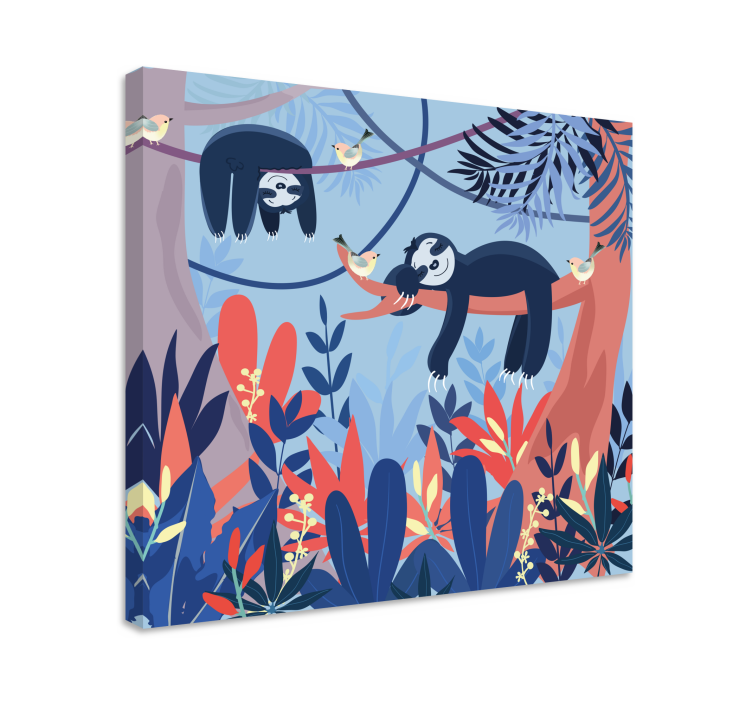 Canvas schilderij dieren luiaards op tak - TenStickers