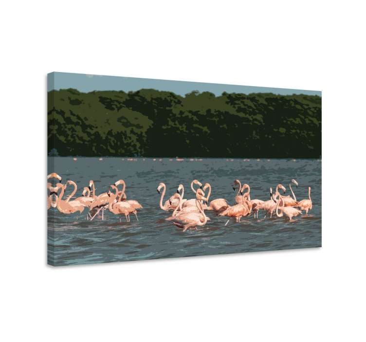 Canvas schilderij hond flamingo vlokformatie - TenStickers