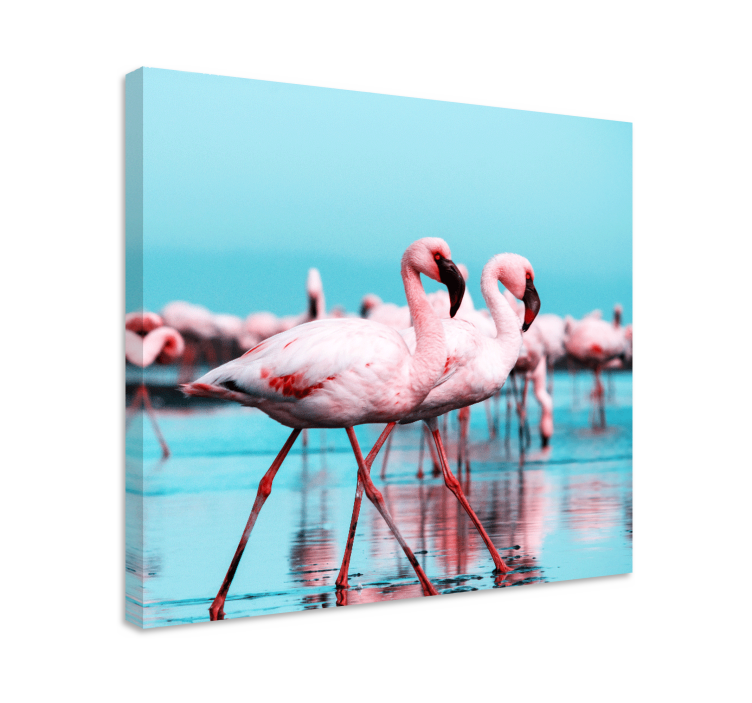 Canvas schilderij hond majestueuze roze flamingo's - TenStickers