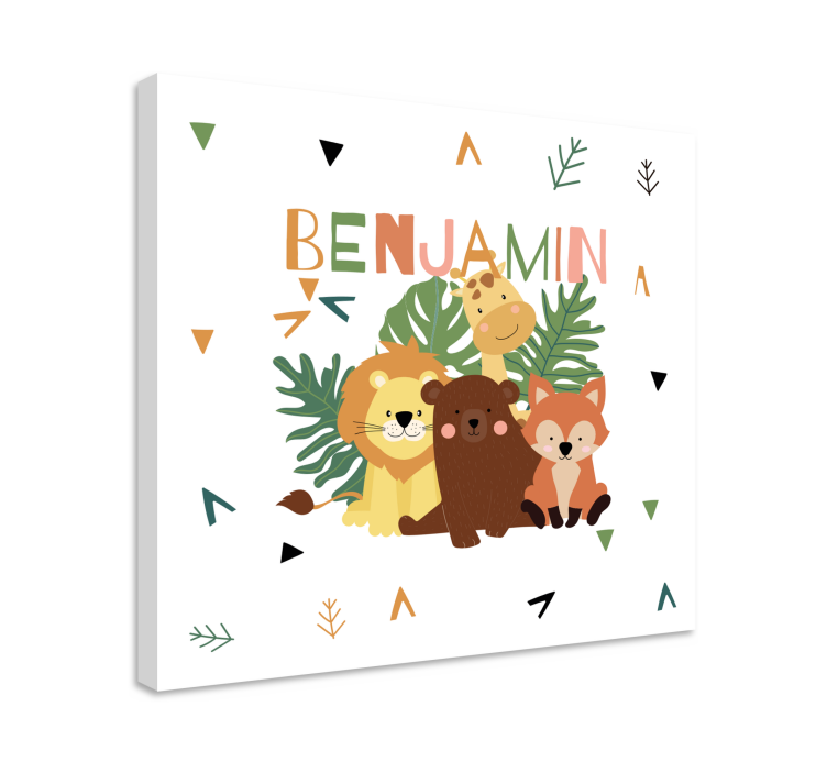 Canvas print  wilde dieren met bladeren en naam - TenStickers