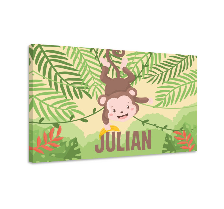 Canvas schilderij dinosaurus aap hangend plezier - TenStickers