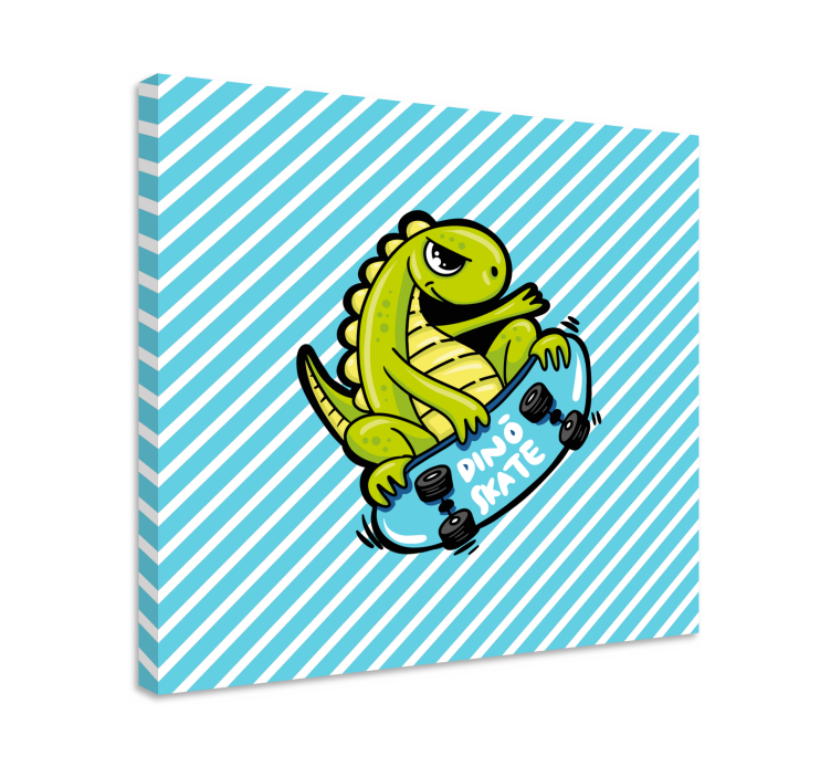 Canvas schilderij dinosaurus skateboard plezier - TenStickers
