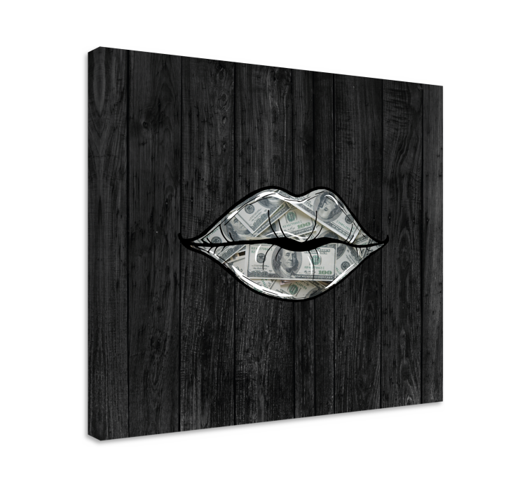 Ornament canvas schilderij lippen met geld - TenStickers