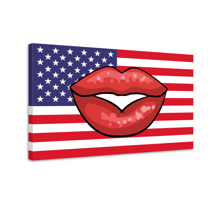 Vintage canvas schilderij lippen op vlag - TenStickers