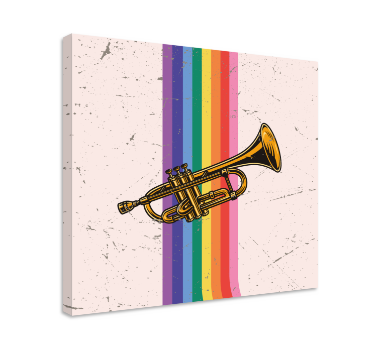 Canvas schilderij muziek trompet met lijnen - TenStickers