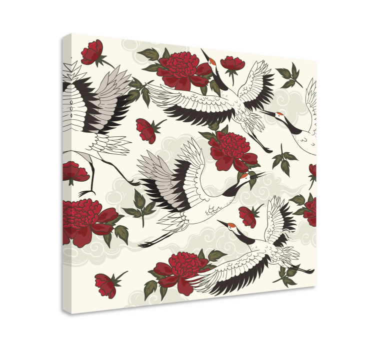 Canvas schilderij mandala kraanvogels en bloemen - TenStickers
