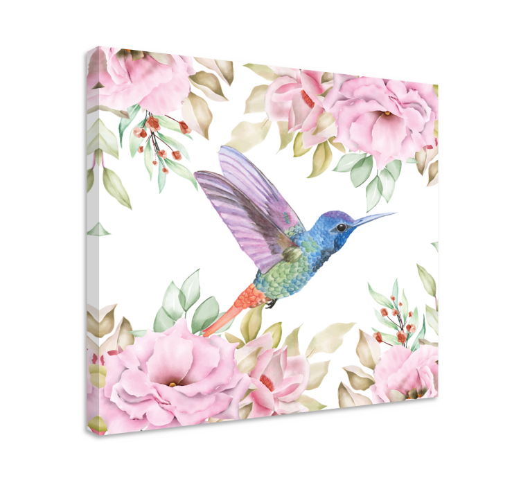 Canvas schilderij vogels kolibrie tussen rozen - TenStickers