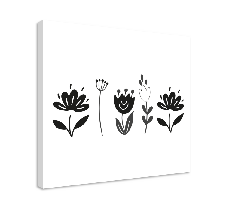 Canvas schilderijen bloemen Zwarte en witte bloemen - TenStickers