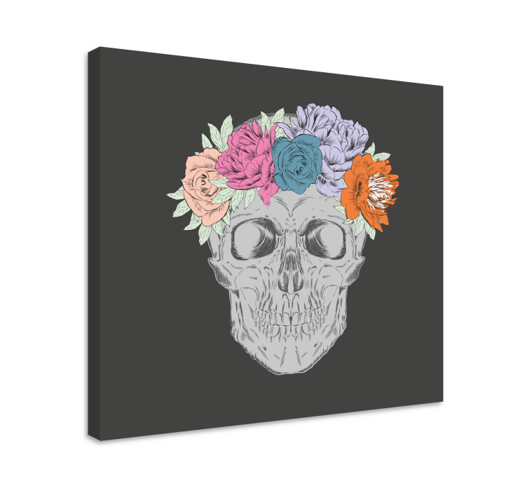 Canvas schilderij bloemen en planten schedelboeket - TenStickers
