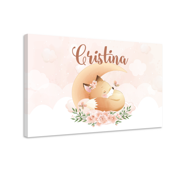 Canvas schilderij kinderkamer Schattige vos voor meisje met naam - TenStickers