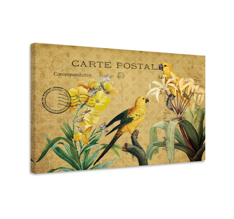 Elegante canvas schilderij vintage vogel postkaart - TenStickers