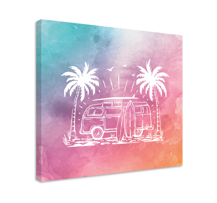Canvas schilderij landen en steden retro surfbus - TenStickers