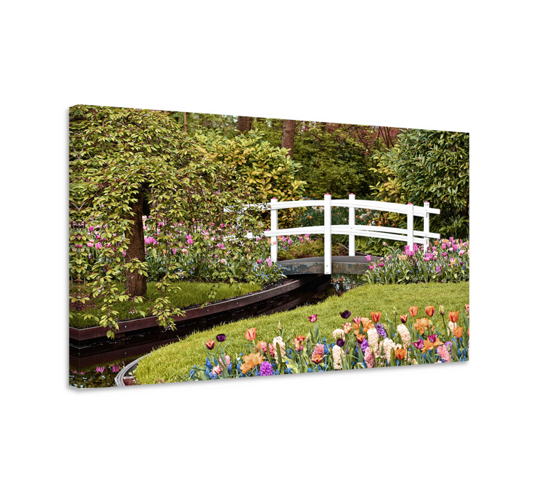 Canvas schilderij bloemen en planten tuinbrug sereniteit - TenStickers